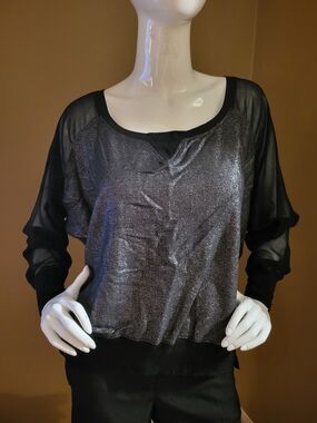 French Connection Metallic Black Scoop Neck Pullover